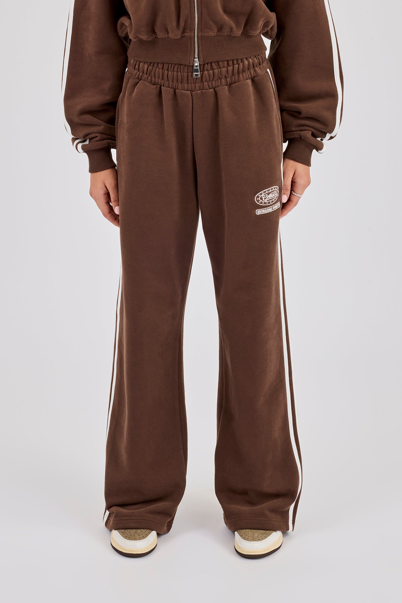 Moto Wide Leg Jogger - Washed Chocolate